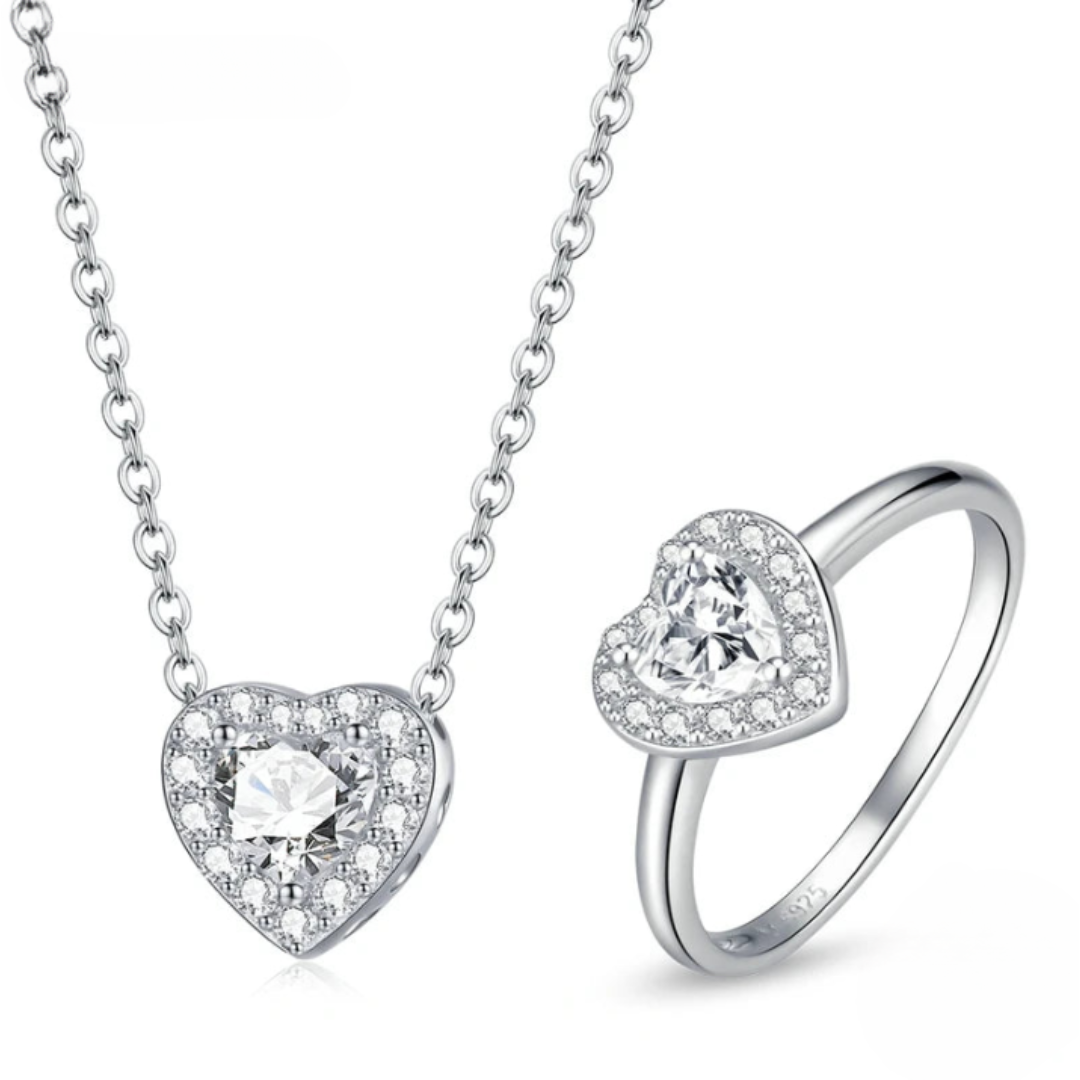 CONJUNTO COLAR + ANEL SILVER HEART PRATAS 925
